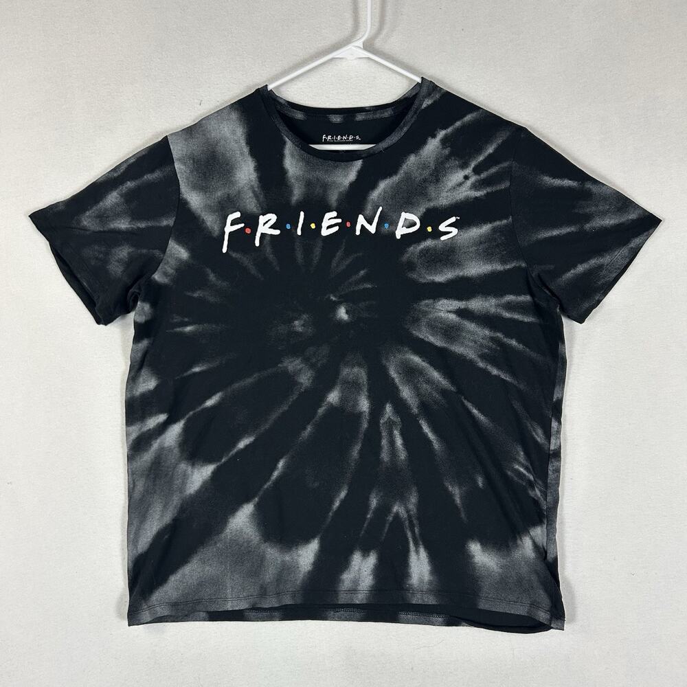 Friends TV Show Tie Dye Graphic T-Shirt Mens XL Black Gray Short Sleeve FLAWED